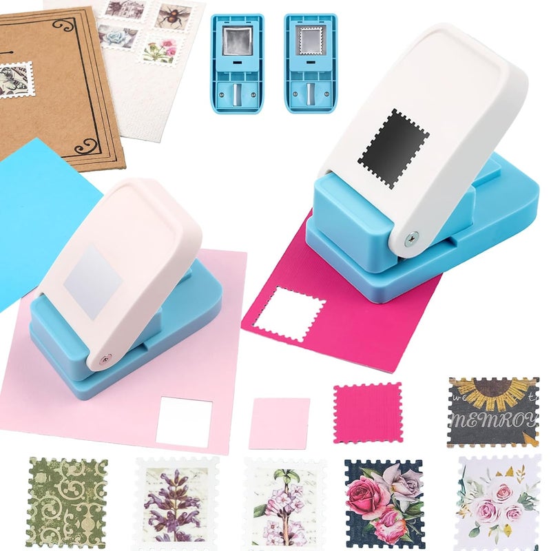 BAOFALI 2Pcs/Set 1X0.8inch Rectangular Postage Stamp with 1" Square Punch Set, Scalloped Rectangle Lever Action Craft Punch for Paper Crafting Scrapbooking DIY Card Making Arts Crafts Supplies - Image 1